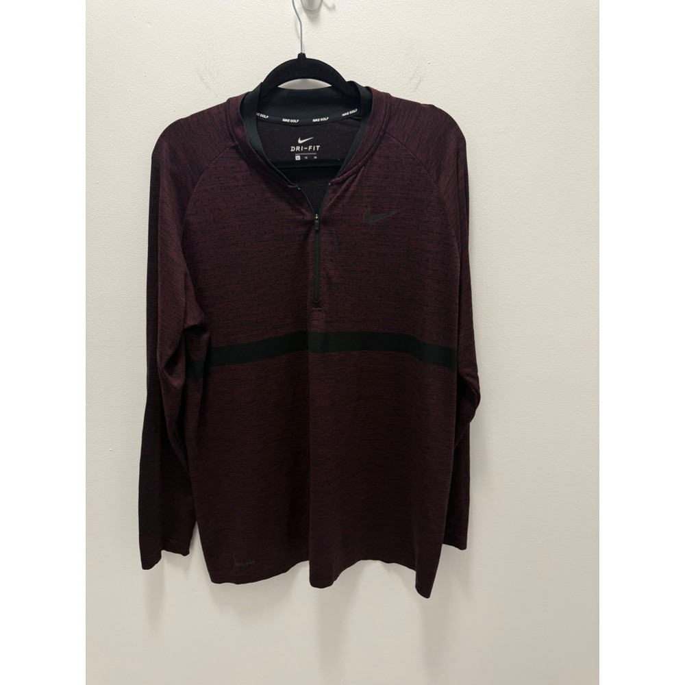 Nike Golf Dri-FIT Mens XL 1/4 Zip Pullover Burgundy Heather Black Stripe Raglan